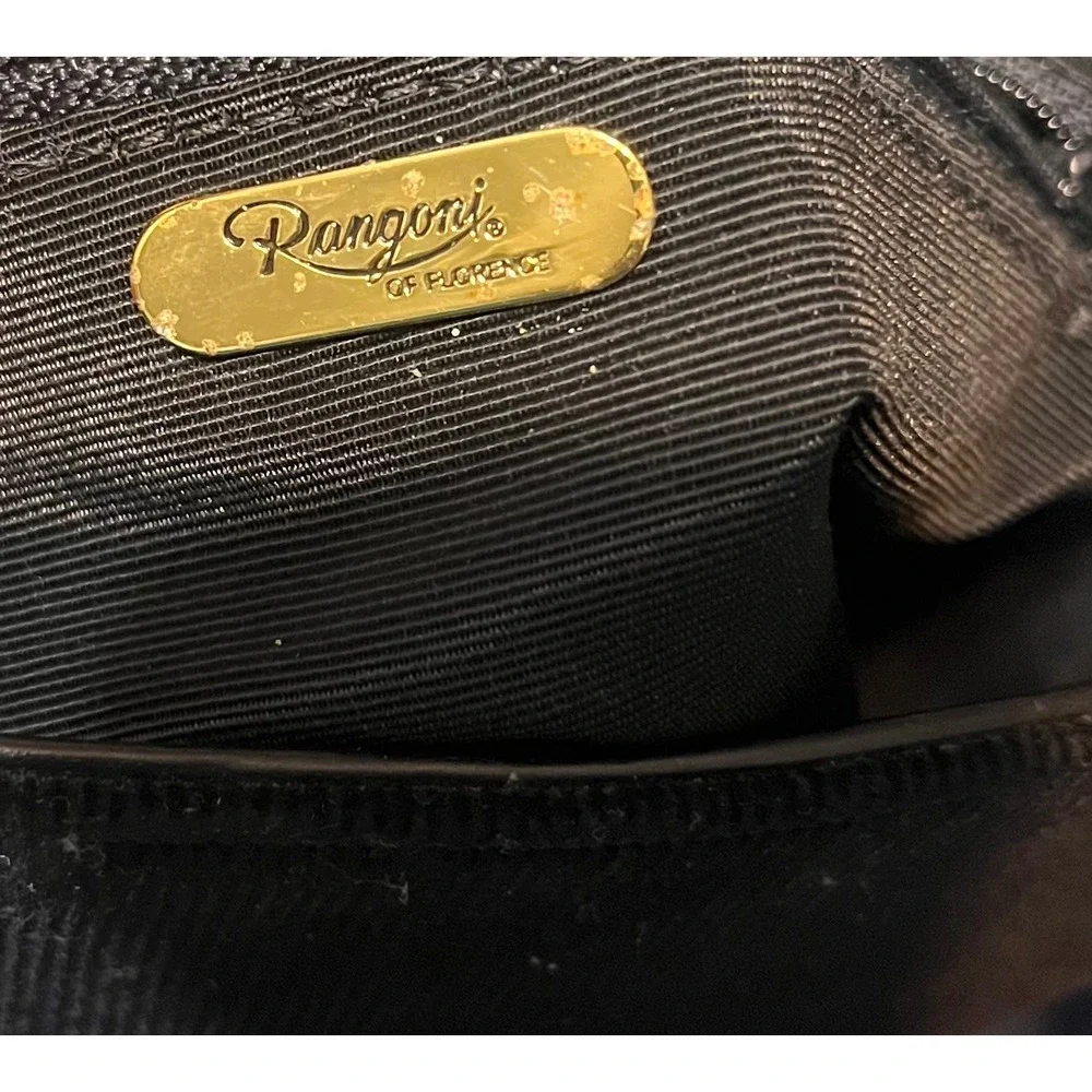 Vtg NWT‎ Rangoni Of Florence Black Corduroy Top Handle Bag Purse Leather Trim